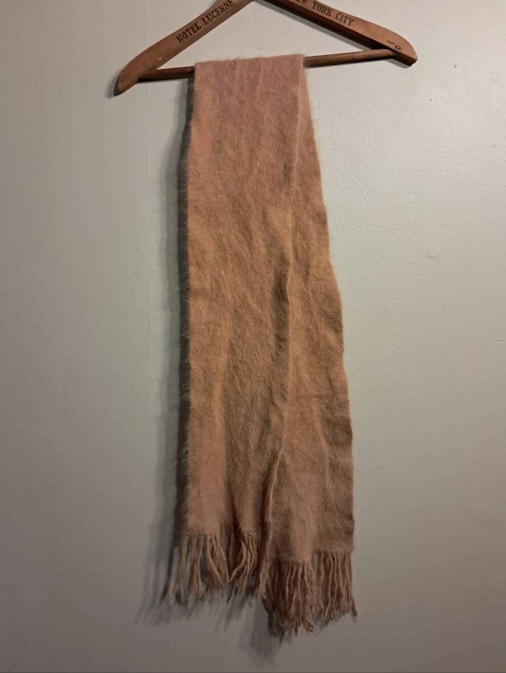 Soft Tan Camel Fringe Throw Scarf Angora Wool  Unbranded